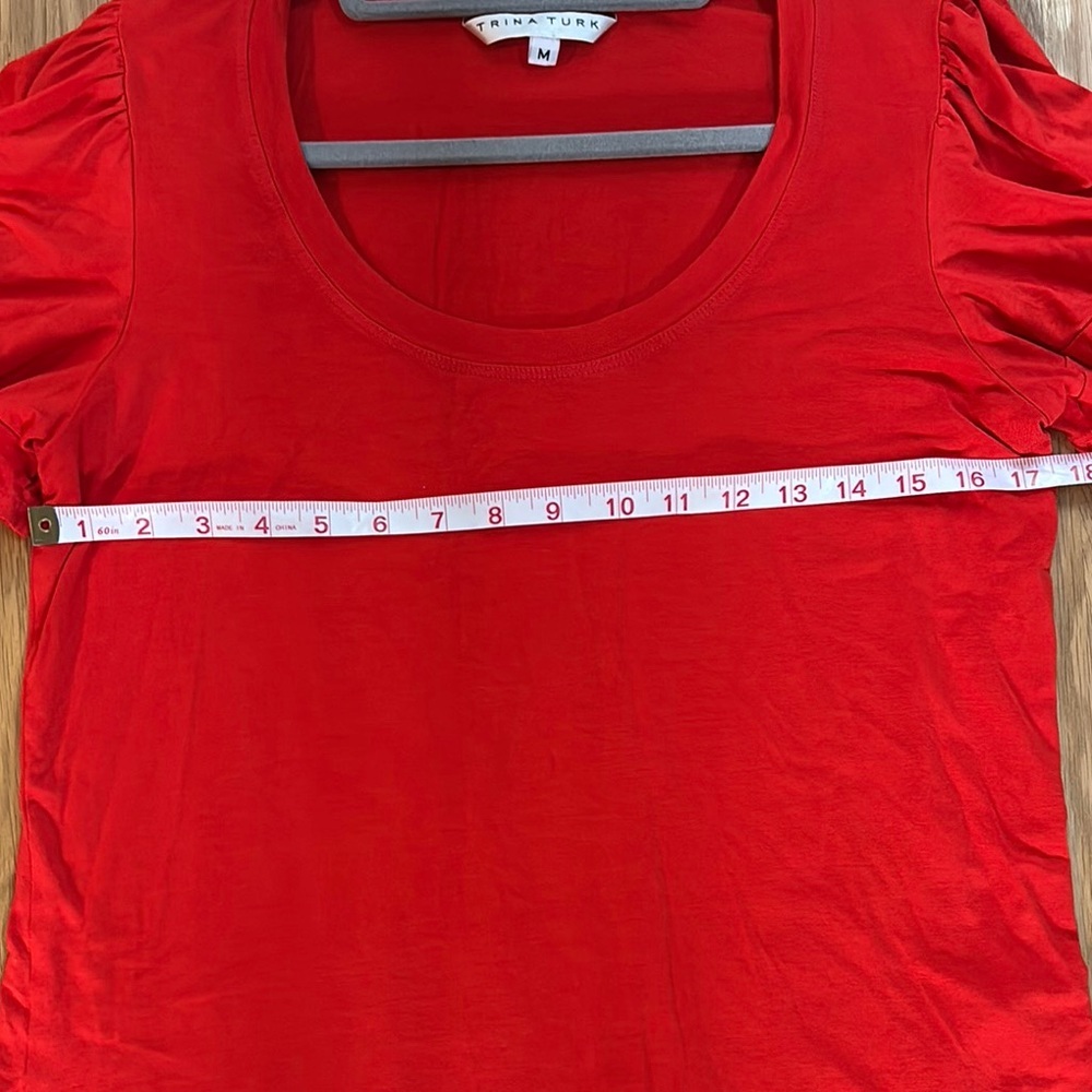 Trina Turk Orange Blouse with Puff Sleeves and Relaxed Style sz M - Picture 8 of 9
